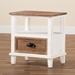 Baxton Studio Glynn Rustic Farmhouse Weathered Two-Tone White and Oak Brown Finished Wood 1-Drawer End Table - JY19Y1063-White/Oak-ET