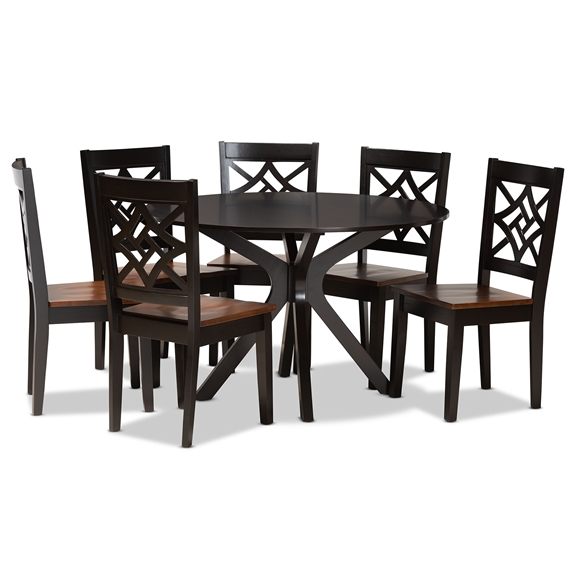 Baxton Studio Miela Modern and Contemporary Two-Tone Dark Brown and Walnut Brown Finished Wood 7-Piece Dining Set