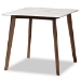 Baxton Studio Reba Mid-Century Modern Light Beige Fabric Upholstered and Walnut Brown Finished Wood 5-Piece Dining Set with Faux Marble Dining Table - Reba-Latte/Walnut-5PC Dining Set