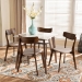 Baxton Studio Reba Mid-Century Modern Light Beige Fabric Upholstered and Walnut Brown Finished Wood 5-Piece Dining Set with Faux Marble Dining Table - Reba-Latte/Walnut-5PC Dining Set