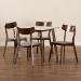 Baxton Studio Reba Mid-Century Modern Light Beige Fabric Upholstered and Walnut Brown Finished Wood 5-Piece Dining Set with Faux Marble Dining Table - Reba-Latte/Walnut-5PC Dining Set