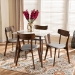 Baxton Studio Reba Mid-Century Modern Light Grey Fabric Upholstered and Walnut Brown Finished Wood 5-Piece Dining Set with Faux Marble Dining Table - Reba-Smoke/Walnut-5PC Dining Set