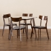 Baxton Studio Reba Mid-Century Modern Light Grey Fabric Upholstered and Walnut Brown Finished Wood 5-Piece Dining Set with Faux Marble Dining Table - Reba-Smoke/Walnut-5PC Dining Set