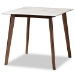 Baxton Studio Richmond Mid-Century Modern Light Beige Fabric Upholstered and Walnut Brown Finished Wood 5-Piece Dining Set with Faux Marble Dining Table - Richmond-Latte/Walnut-5PC Dining Set