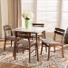 Baxton Studio Richmond Mid-Century Modern Light Beige Fabric Upholstered and Walnut Brown Finished Wood 5-Piece Dining Set with Faux Marble Dining Table - Richmond-Latte/Walnut-5PC Dining Set