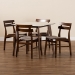Baxton Studio Richmond Mid-Century Modern Light Beige Fabric Upholstered and Walnut Brown Finished Wood 5-Piece Dining Set with Faux Marble Dining Table - Richmond-Latte/Walnut-5PC Dining Set