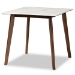 Baxton Studio Richmond Mid-Century Modern Light Grey Fabric Upholstered and Walnut Brown Finished Wood 5-Piece Dining Set with Faux Marble Dining Table - Richmond-Smoke/Walnut-5PC Dining Set
