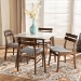 Baxton Studio Richmond Mid-Century Modern Light Grey Fabric Upholstered and Walnut Brown Finished Wood 5-Piece Dining Set with Faux Marble Dining Table - Richmond-Smoke/Walnut-5PC Dining Set