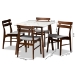 Baxton Studio Richmond Mid-Century Modern Light Grey Fabric Upholstered and Walnut Brown Finished Wood 5-Piece Dining Set with Faux Marble Dining Table - Richmond-Smoke/Walnut-5PC Dining Set