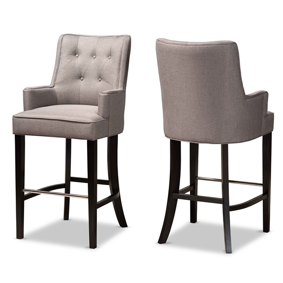 Baxton Studio Aldon Modern and Contemporary Grey Fabric Upholstered and Dark Brown Finished Wood 2-Piece Bar Stool Set