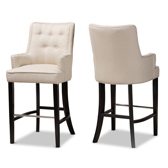 Baxton Studio Aldon Modern and Contemporary Light Beige Fabric Upholstered and Dark Brown Finished Wood 2-Piece Bar Stool Set
