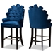 Baxton Studio Chloe Modern and Contemporary Navy Blue Velvet Upholstered and Dark Brown Finished Wood 2-Piece Bar Stool Set