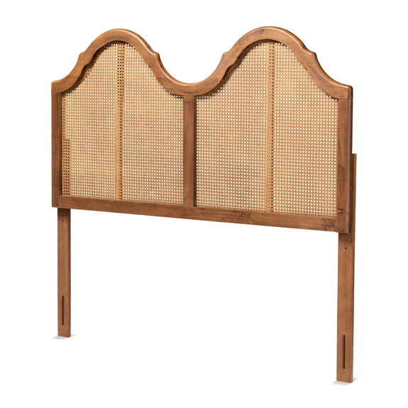 Baxton Studio Hazel Vintage Classic and Traditional Ash Walnut Finished Wood and Synthetic Rattan Full Size Arched Headboard