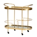 Baxton Studio Kamal Modern and Contemporary Glam Brushed Gold Finished Metal and Mirrored Glass 2-Tier Mobile Wine Bar Cart - JY20A268-Gold-Cart