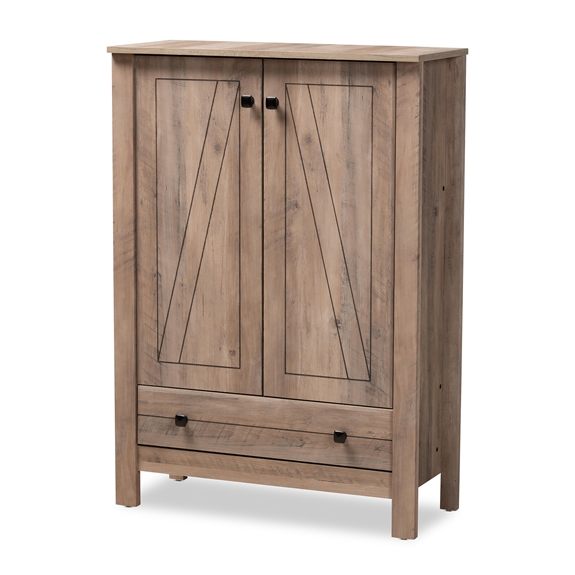 Baxton Studio Derek Modern and Contemporary Transitional Natural Oak Finished Wood 1-Drawer Shoe Cabinet