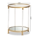 Baxton Studio Aubrie Glam and Luxe Brushed Gold Finished Metal and Mirrored Glass Round Accent End Table with Acrylic Legs - JY20A151-Clear/Gold-ET
