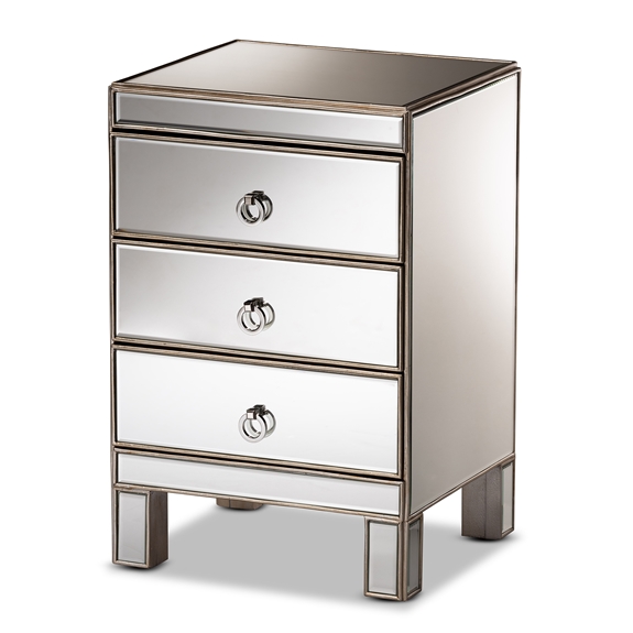 Baxton Studio Ewan Contemporary Glam and Luxe Mirrored 3-Drawer Nightstand