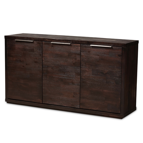 Baxton Studio Titus Modern and Contemporary Dark Brown Finished Wood 3-Door Dining Room Sideboard Buffet