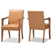 Baxton Studio Andrea Mid-Century Modern Tan Faux Leather Upholstered and Walnut Brown Finished Wood 2-Piece Armchair Set