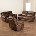 Baxton Studio Buckley Modern and Contemporary Light Brown Faux Leather Upholstered 3-Piece Reclining Living Room Set - 7075I-Light Brown-3PC Living Room Set