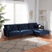 Baxton Studio Galena Contemporary Glam and Luxe Navy Blue Velvet Fabric Upholstered and Black Metal Sectional Sofa with Right Facing Chaise - RDS-S0019L-Navy Blue Velvet/Black-RFC