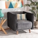 Baxton Studio Beacher Modern and Contemporary Grey Velvet Fabric Upholstered and Walnut Brown Finished Wood Armchair - RDS-S0020-1S-Grey Velvet/Walnut-CC