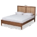 Baxton Studio Redmond Mid-Century Modern Walnut Brown Finished Wood and Synthetic Rattan Queen Size Platform Bed - MG-0021-4-Walnut-Queen