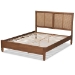 Baxton Studio Redmond Mid-Century Modern Walnut Brown Finished Wood and Synthetic Rattan Queen Size Platform Bed - MG-0021-4-Walnut-Queen