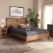 Baxton Studio Redmond Mid-Century Modern Walnut Brown Finished Wood and Synthetic Rattan Queen Size Platform Bed - MG-0021-4-Walnut-Queen