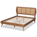 Baxton Studio Asami Mid-Century Modern Walnut Brown Finished Wood and Synthetic Rattan Queen Size Platform Bed - Asami-Ash Walnut Rattan-Queen