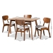 Baxton Studio Katya Mid-Century Modern Grey Fabric Upholstered and Walnut Brown Finished Wood 5-Piece Dining Set - RH378C-Grey/Walnut-5PC Dining Set