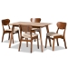 Baxton Studio Katya Mid-Century Modern Sand Fabric Upholstered and Walnut Brown Finished Wood 5-Piece Dining Set - RH378C-Sand/Walnut-5PC Dining Set