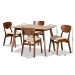 Baxton Studio Katya Mid-Century Modern Sand Fabric Upholstered and Walnut Brown Finished Wood 5-Piece Dining Set - RH378C-Sand/Walnut-5PC Dining Set