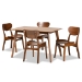 Baxton Studio Katya Mid-Century Modern Walnut Brown Finished Wood 5-Piece Dining Set - RH378C-Walnut-5PC Dining Set