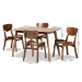 Baxton Studio Katya Mid-Century Modern Walnut Brown Finished Wood 5-Piece Dining Set - RH378C-Walnut-5PC Dining Set