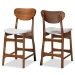Baxton Studio Katya Mid-Century Modern Grey Fabric Upholstered and Walnut Brown Finished Wood 2-Piece Counter Stool Set - RH378P-Grey/Walnut Bent Seat-PC-2PK
