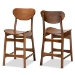 Baxton Studio Katya Mid-Century Modern Walnut Brown Finished Wood 2-Piece Counter Stool Set - RH378P-Walnut Bent Seat-PC-2PK
