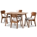 Baxton Studio Damara Mid-Century Modern Grey Fabric Upholstered and Walnut Brown Finished Wood 5-Piece Dining Set - RH367C-Grey/Walnut-5PC Dining Set