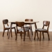 Baxton Studio Damara Mid-Century Modern Grey Fabric Upholstered and Walnut Brown Finished Wood 5-Piece Dining Set - RH367C-Grey/Walnut-5PC Dining Set