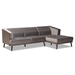 Baxton Studio Morton Mid-Century Modern Contemporary Grey Velvet Fabric Upholstered and Dark Brown Finished Wood Sectional Sofa with Right Facing Chaise - RDS-S0017-L-Grey Velvet/Wenge-RFC