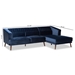 Baxton Studio Morton Mid-Century Modern Contemporary Navy Blue Velvet Fabric Upholstered and Dark Brown Finished Wood Sectional Sofa with Right Facing Chaise - RDS-S0017-L-Navy Blue Velvet/Wenge-RFC