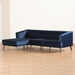 Baxton Studio Morton Mid-Century Modern Contemporary Navy Blue Velvet Fabric Upholstered and Dark Brown Finished Wood Sectional Sofa with Left Facing Chaise - RDS-S0017-L-Navy Blue Velvet/Wenge-LFC