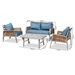 Baxton Studio Nicholson Modern and Contemporary Blue Fabric Upholstered and Grey Finished Metal with Brown Finished PE Rattan 4-Piece Outdoor Patio Lounge Set - MLM-210477-Blue