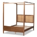 Baxton Studio Malia Modern and Contemporary Walnut Brown Finished Wood and Synthetic Rattan King Size Canopy Bed - MG-0021-3-Walnut-King