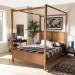 Baxton Studio Malia Modern and Contemporary Walnut Brown Finished Wood and Synthetic Rattan King Size Canopy Bed - MG-0021-3-Walnut-King