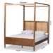 Baxton Studio Malia Modern and Contemporary Walnut Brown Finished Wood and Synthetic Rattan King Size Canopy Bed - MG-0021-3-Walnut-King