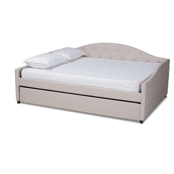 Baxton Studio Becker Modern and Contemporary Transitional Beige Fabric Upholstered Full Size Daybed with Trundle
