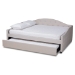 Baxton Studio Becker Modern and Contemporary Transitional Beige Fabric Upholstered Queen Size Daybed with Trundle - Becker-Beige-Daybed-Q/T
