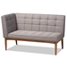 Baxton Studio Sanford Mid-Century Modern Grey Fabric Upholstered and Walnut Brown Finished Wood 2-Piece Dining Nook Banquette Set - BBT8051.11-Grey/Walnut-2PC SF Bench