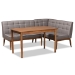 Baxton Studio Sanford Mid-Century Modern Grey Fabric Upholstered and Walnut Brown Finished Wood 3-Piece Dining Nook Set